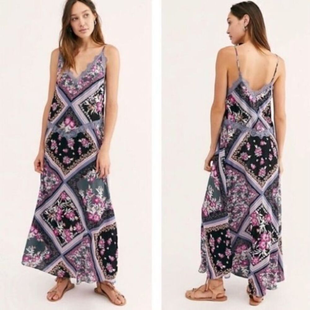 Free People graphite combo lace slip dress small